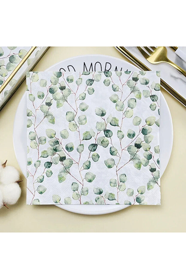 20pcs Printed Napkin Forest Eucalyptus Leaves Coloured Paper Napkins Hotel Western Restaurant Table