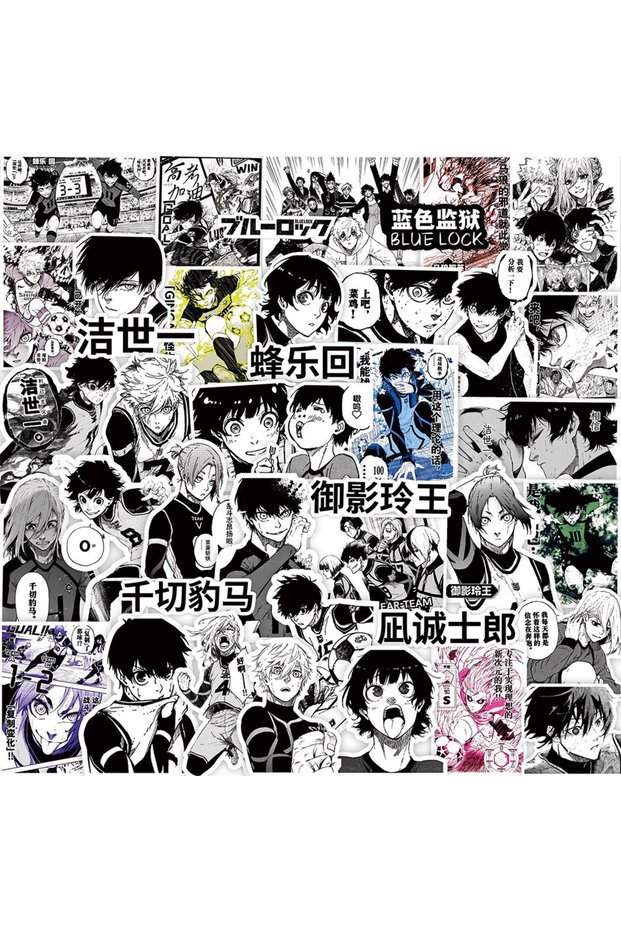 Bandai 70PCS 10/30/70pcs BLUE LOCK Football Anime Stickers Cool Black and White Cartoon Graffiti Sti