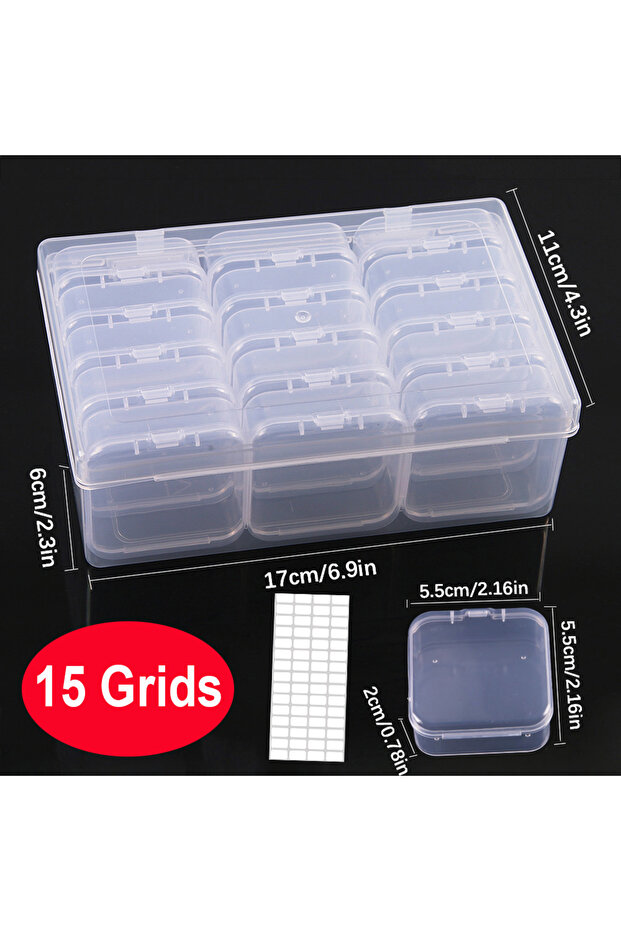 15 Grids 1pc 4/12/14/15/30/45 Slots Plastic Storage Box, DIY Diamond Painting Beads Charms Jewelry A