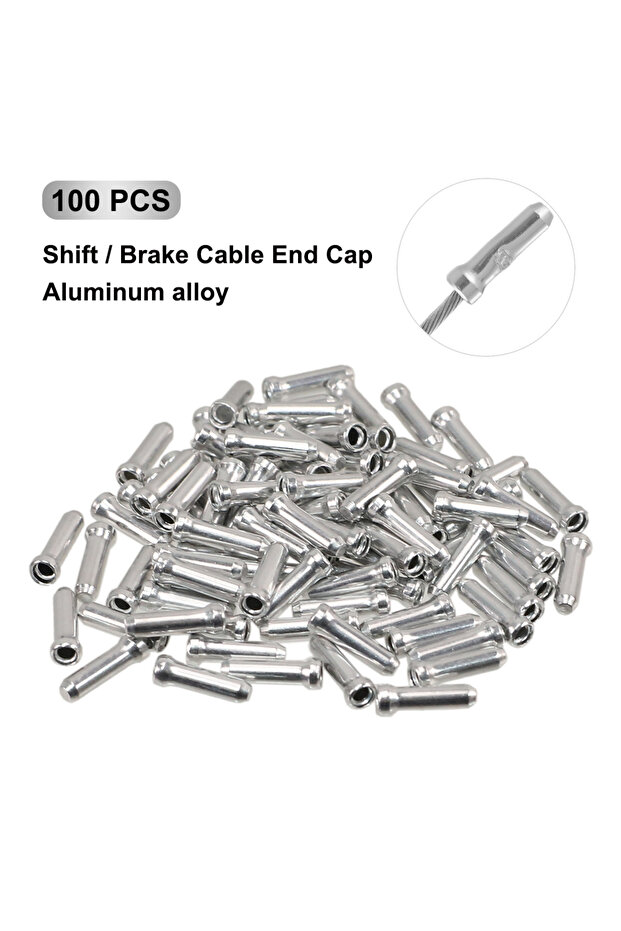 Silver 100PCS Bike Shift Brake Cable End Caps MTB Road Bike Shift Brake Inner Cable End Cap Aluminum