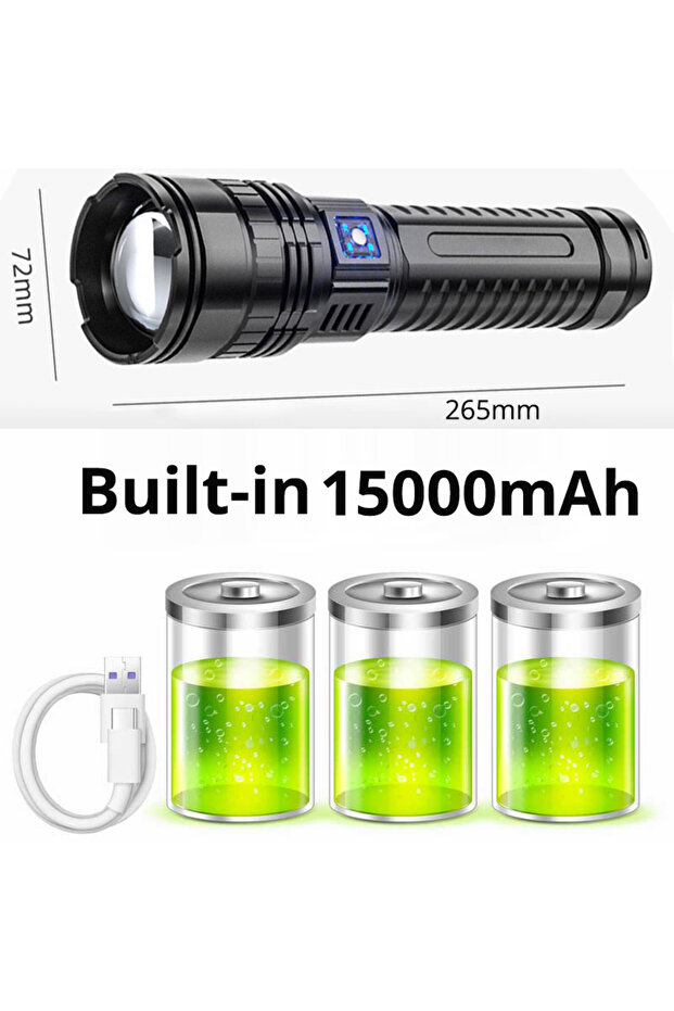 مصباح يدوي LED مدمج 15000 مللي أمبير/ساعة 1000 وات مصباح يدوي قابل لإعادة الشحن عبر USB مصباح يدوي عالي الطاقة 15000 مللي أمبير/ساعة