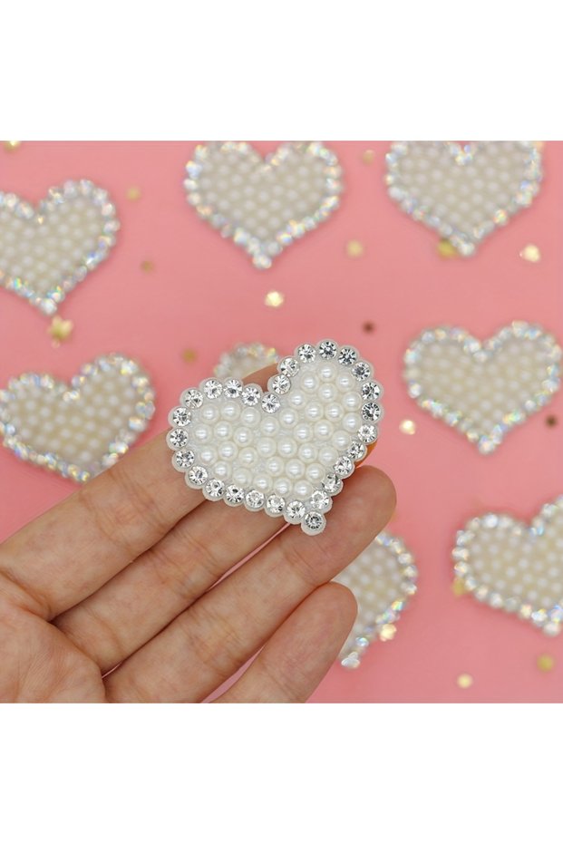 12Pcs 42MM Star Heart 3D Pearl Rhinestone Applique for DIY Clothes Crafts Decor Patches Headwear...