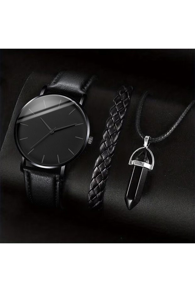 Bronze 3PCS/Set Fashion Mens Sports Watches Man Business Quartz Wristwatch Luxury Leather Bracelet M