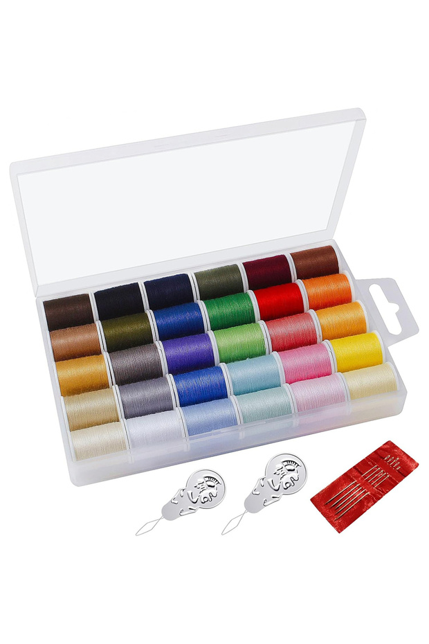 1 Set Polyester Sewing Thread Set 30 Colors 50 Yards Per Thread Spool 5 Large Eye Needles 2 Needle T