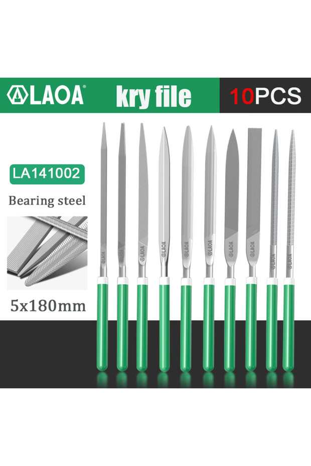180mm LA141002 LAOA 10pcs File sets Metal grinding Flat File Round Square Hand Sanding Tool 5*180mm