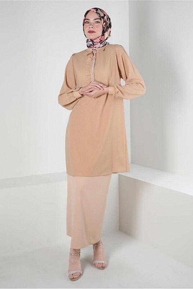 TAŞ ŞERİTLİ FIRFIR DETAYLI TUNİK 43856 - 2