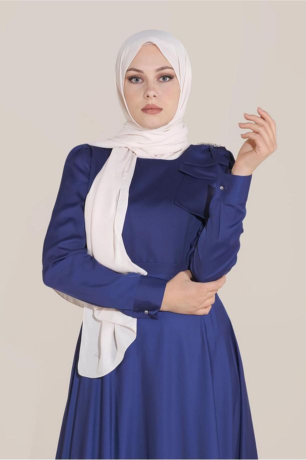 OMUZ DETAYLI YÜKSEK BEL ELBİSE 40735 - 1