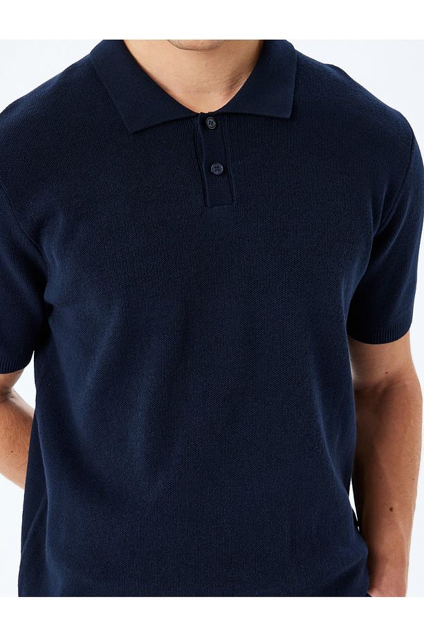 Pamuklu Basic Polo V Yaka Kısa Kollu Triko Tişört - 5