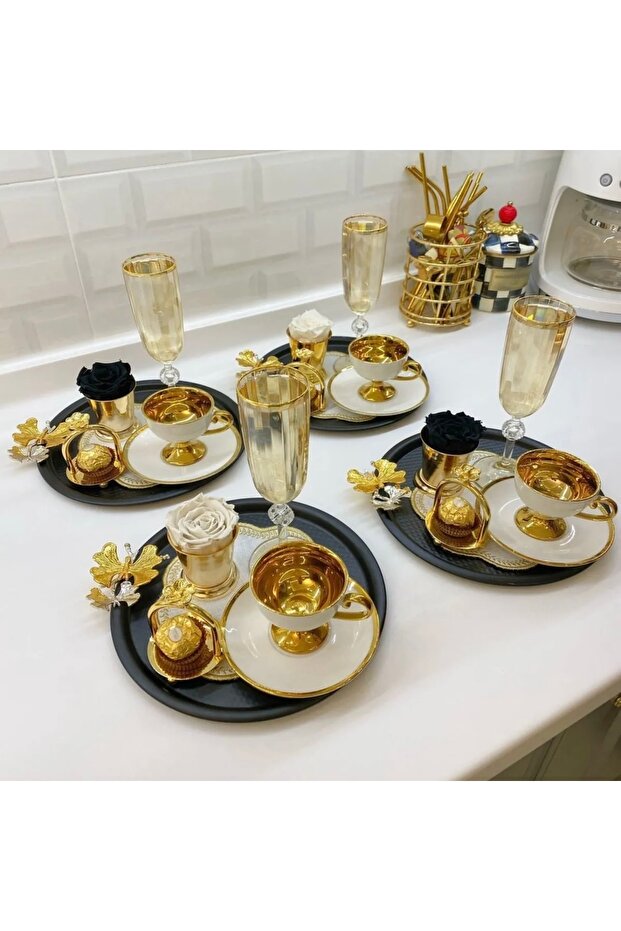 BLACK COLOR ROUND 6-PIECE BUTTERFLY SERVICE AND PRESENTATION TRAY LUXURY
