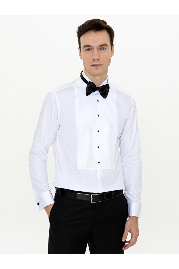 White Slim Fit Tuxedo Shirt 50251046-Vr013