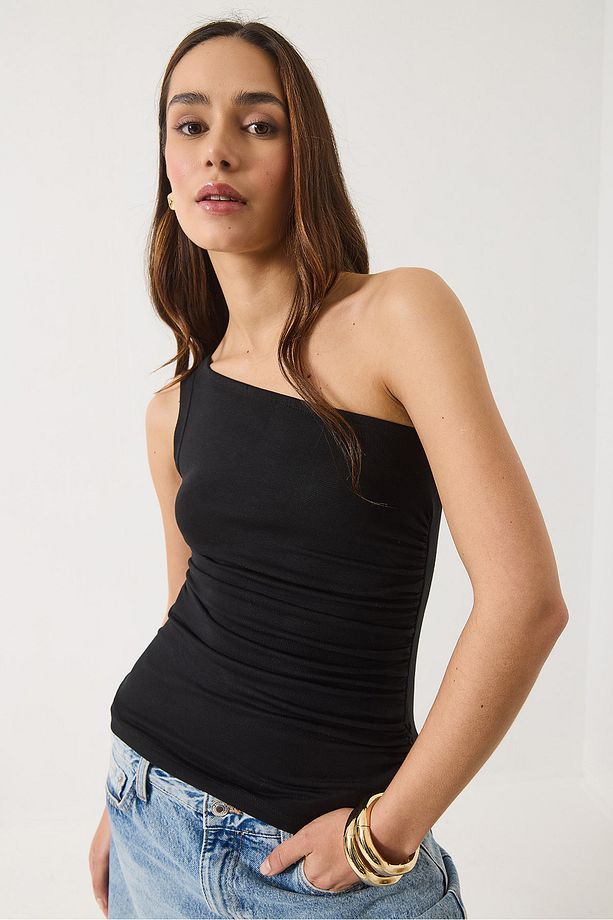 Kadın Drape Detaylı Tek Omuz Soft Touch Esnek Viskon Bluz 4013 60284028 - 4