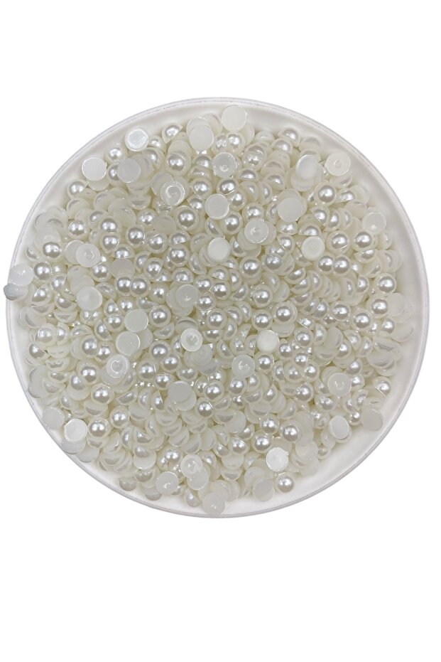 Half Pearl - 25Gr 6mm White Color Non Delilating Bonding Half Pearl Beads (25Gr,~380Det)