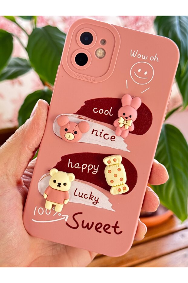 iPhone 12 Case Designed Patterned Camera Protected Rabbit Pink Soft Silicone Cover - 2