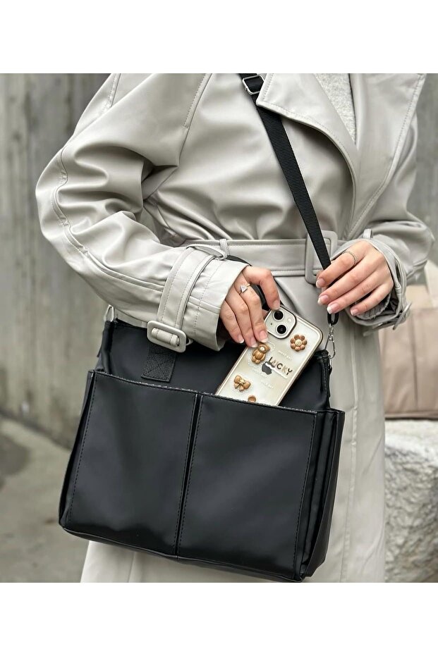 Women's Black Parachute Fabric Large Bag with Compartment