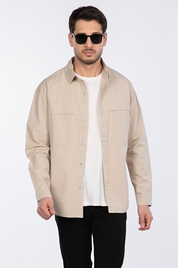 Çift Cep Teknik Gömlek - Taş - 1