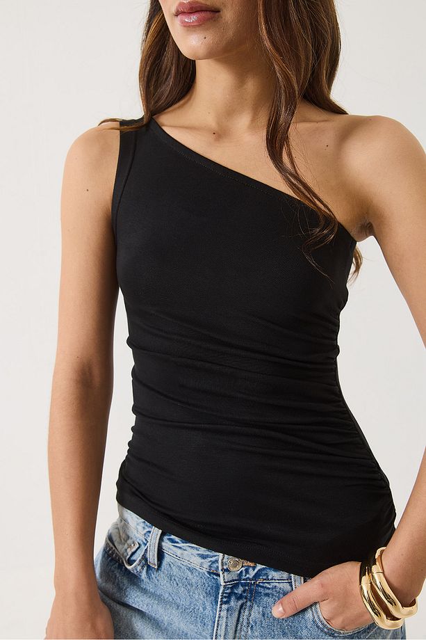 Kadın Drape Detaylı Tek Omuz Soft Touch Esnek Viskon Bluz 4013 60284028 - 5
