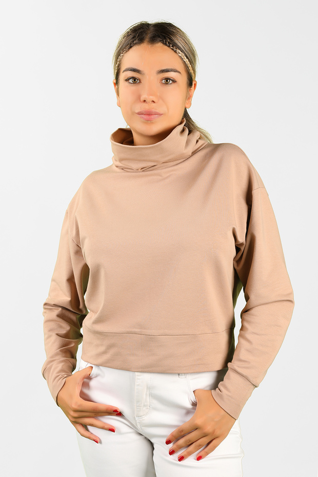 Women's Light Brown Sweatshirt - 2 Thread, Degaje Collar