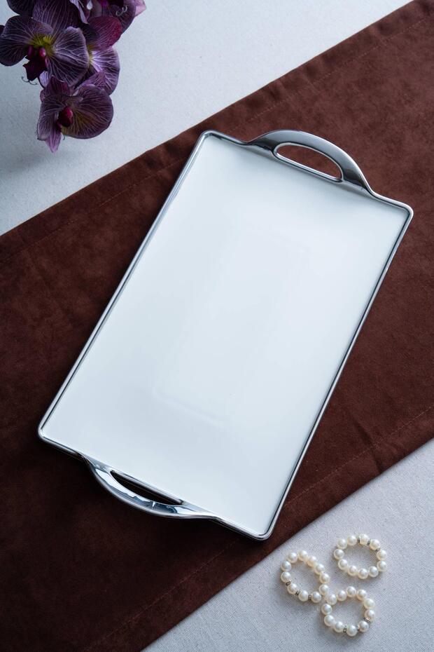 صينية تقديم فضية مستطيلة من أرفين - 45 سم - 1