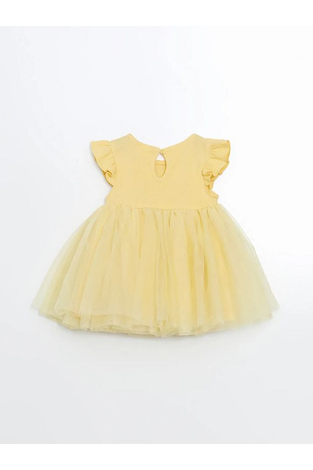 LCW baby Bej Basic Dantel Tüllü Kız Bebek Elbise - 3