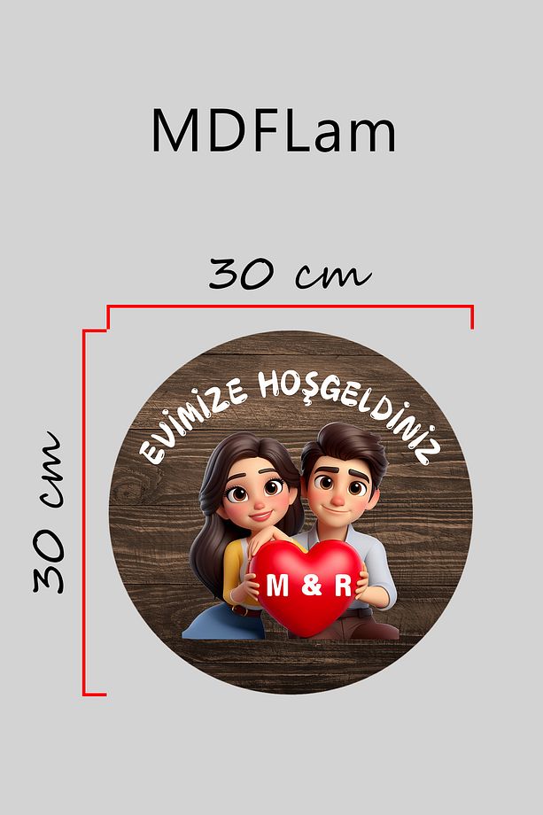 Dijital Baskı ahşap, kişiye özel kalp tutan çift desenli Kapı süsü, Duvar Süsü - 3
