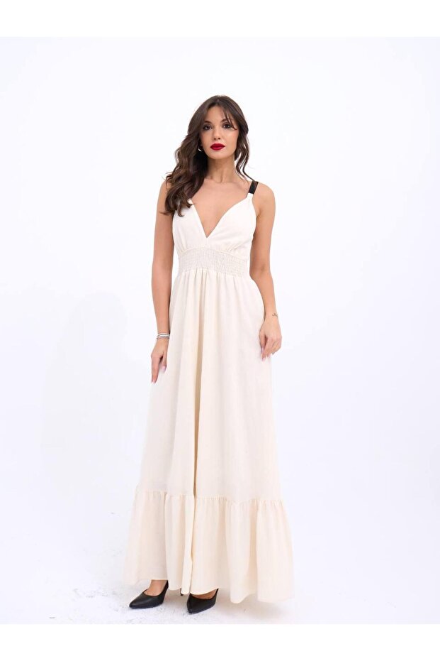 %100 Ham Keten Elbise - 1