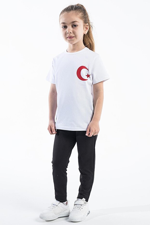 Girl's Turkish Flag Chest Crest Printed White Tshirt