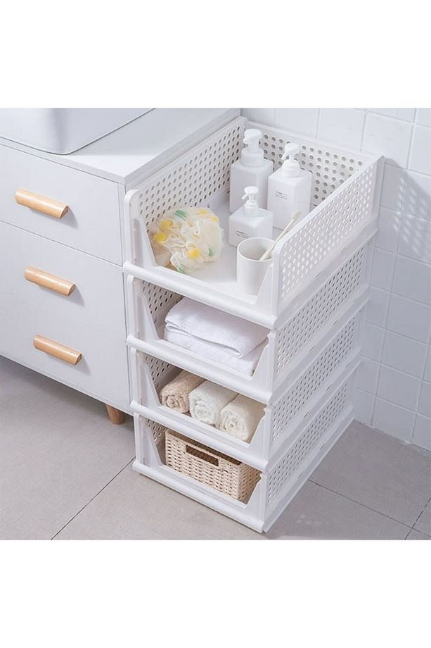 3 Adet Raylı Elbise Organizeri - Mutfak Banyo Düzenleme Depolama Üst Üste Dizilebilir - 6