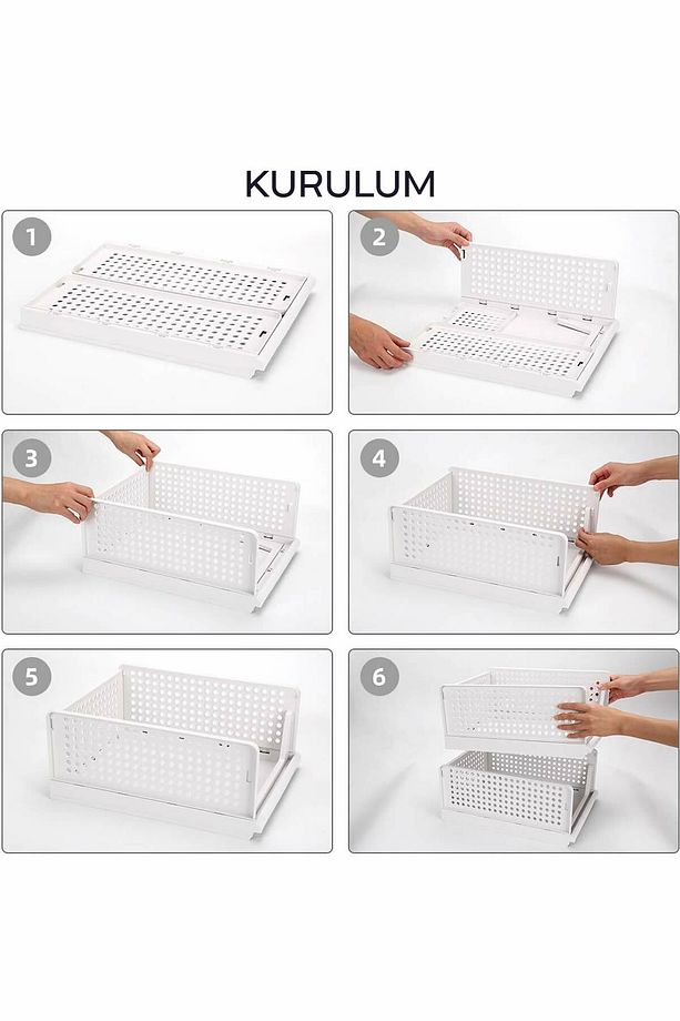 3 Adet Raylı Elbise Organizeri - Mutfak Banyo Düzenleme Depolama Üst Üste Dizilebilir - 4
