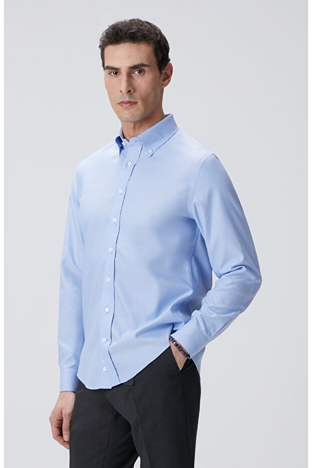 Mavi Non-iron Oxford Gömlek - 4