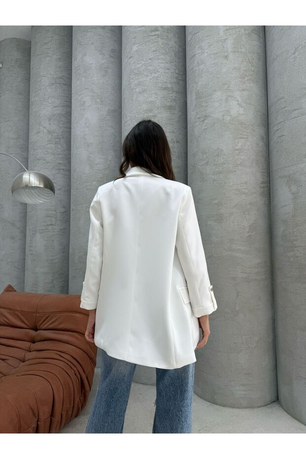 Beyaz Blazer Ceket - 6
