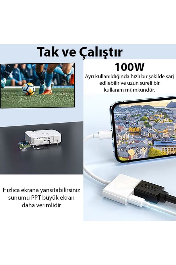 Type C To 4k Hdmı 100w Type C Çevirici İPhone 15 İPhone 16 Android BEYAZ - 3