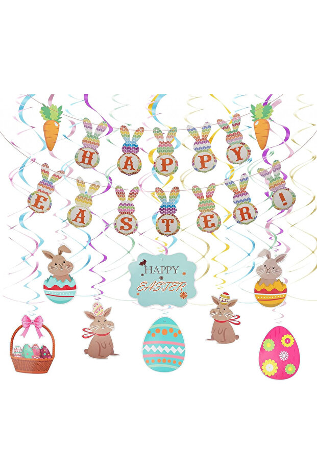Banner set with 16 Easter decorations Hamoom, PVC, multicolor - 1