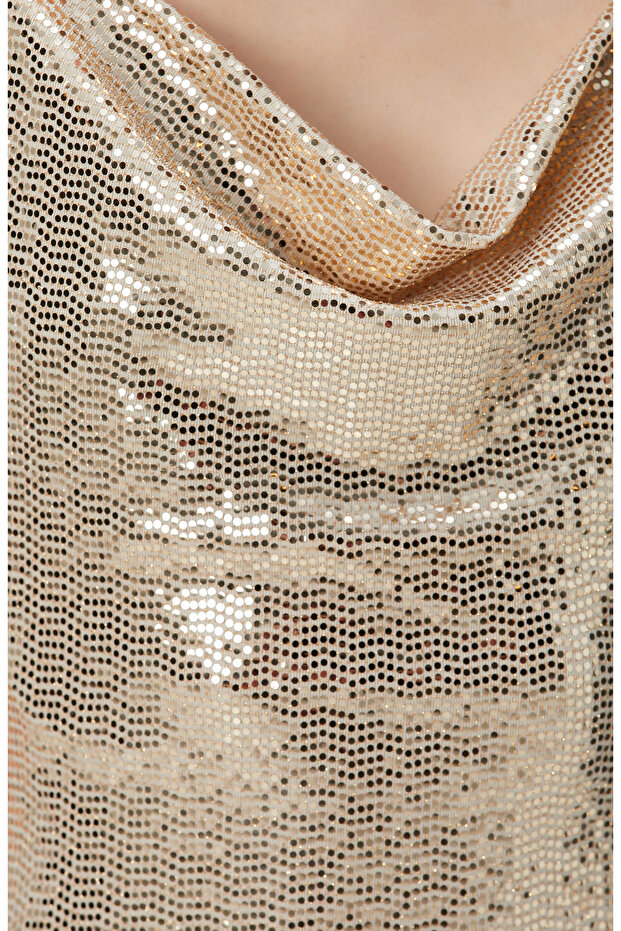 Gold Maxi Abiye Elbise - 6