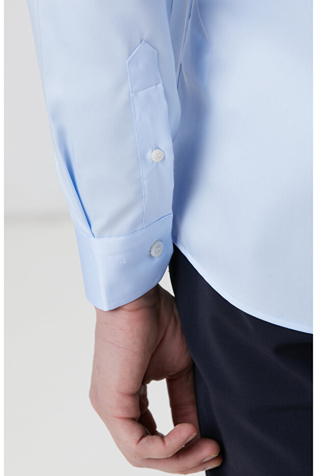 Mavi Non-iron Saten Gömlek - 7