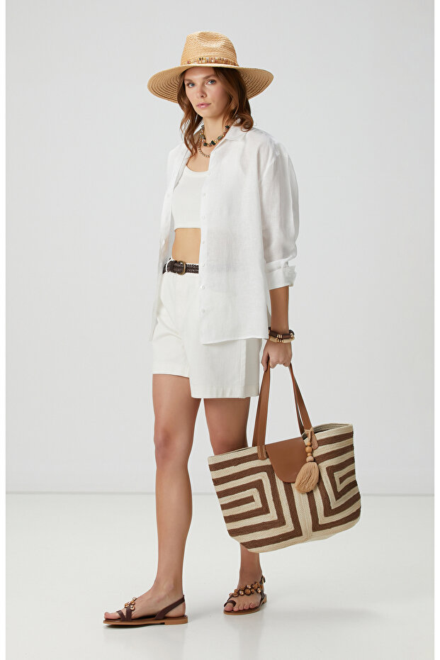 Beyaz Keten Gömlek - 4