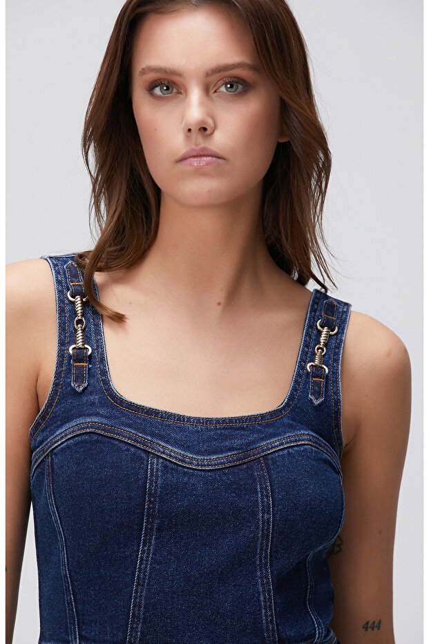 İndigo Mini Denim Elbise - 2