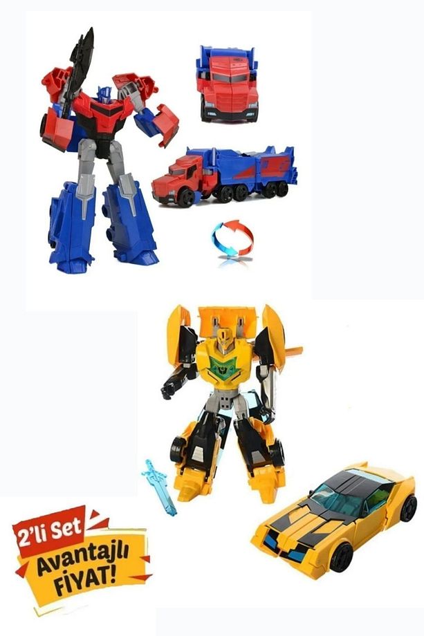 Oyuncak Robota Dönüşen Metal Transformers Robot Bumblebe Ve Optimus Prime Araba 2'li Set 20 cm - 1