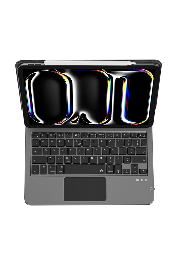 iPad Pro 12.9 2020 (4.Nesil) Wiwu MK-003 Gizli Kalem Bölmeli Touchpad Klavyeli Standlı Kılıf Siyah - 4