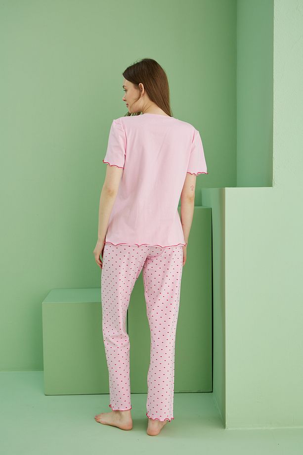 pembe desenli Pamuklu Bisiklet Yaka Örme Pijama Takım25117064 - 3