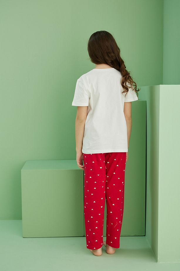 ekru desenli Pamuklu Bisiklet Yaka Örme Pijama Takım25117066 - 5