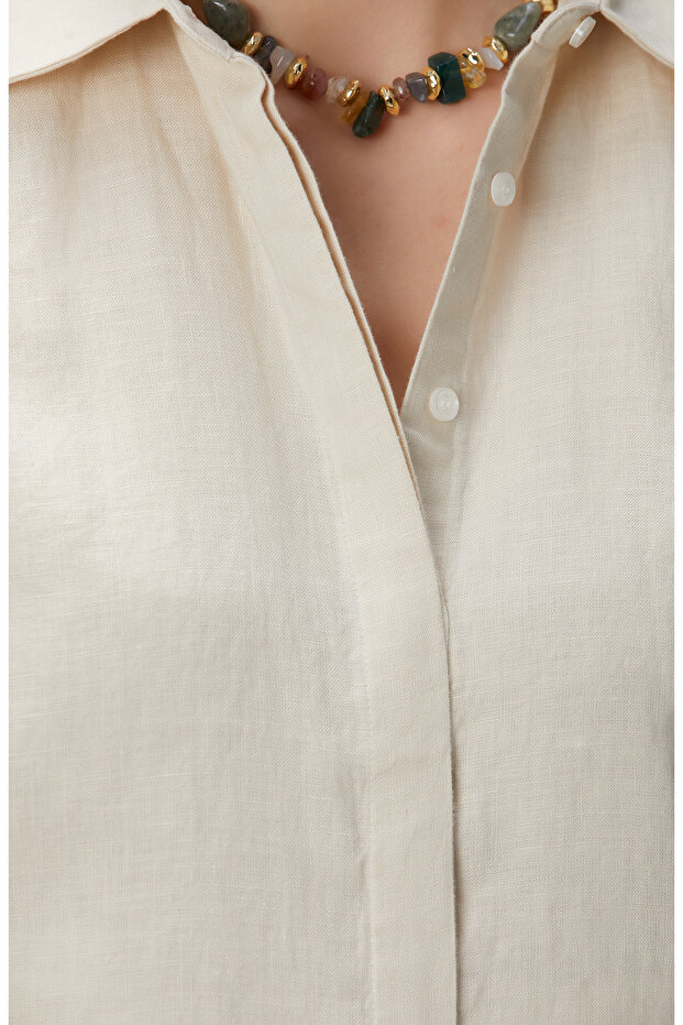 Bej Keten Gömlek - 6