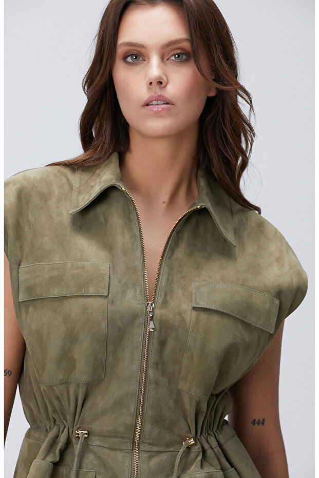 Haki Süet Yelek - 1