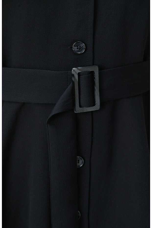 Siyah Diyagonal Desenli Midi Elbise - 6