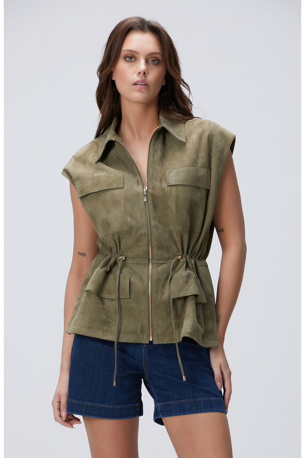 Haki Süet Yelek - 4