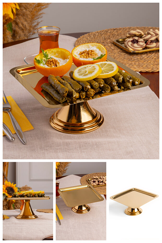Gold Square, Stylish Cake, Cake, Cookie and Dessert Serving Presentation Stand with Stand