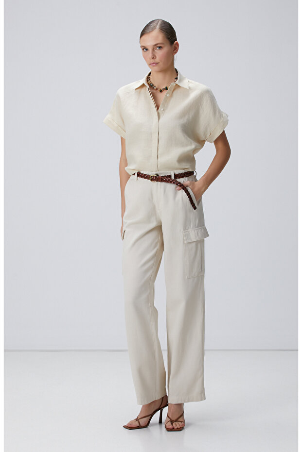 Bej Keten Gömlek - 3