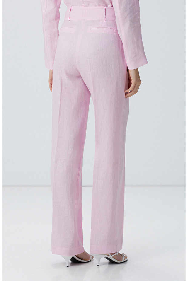 Pembe Keten Pantolon - 4