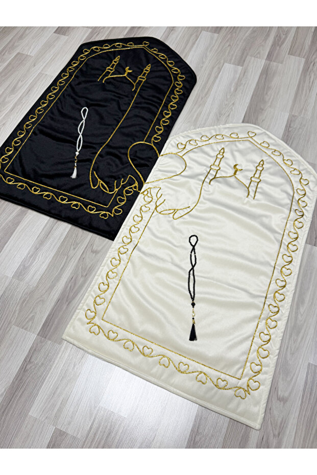 Heart Rhythm Paired Couple Prayer Rug with Rosary Bride and Groom Bundle Gift Dowry Holder