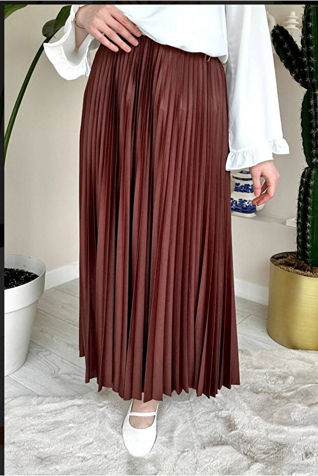 Women's Long Pleated Fabric Skirt Shows No Inner Length 90 cm