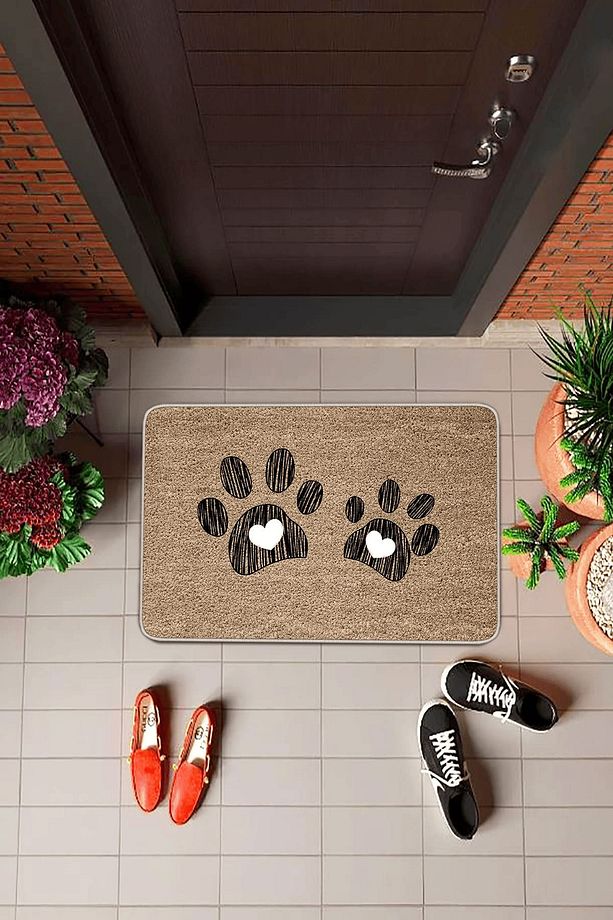 Bej Kedi Pati Desenli Kapı Önü Paspası KP08 - 1